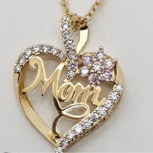 Collar Colgante Con Diseño De Corazón Y Letras MOM, Con Incrustación De Diamante